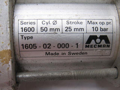 Mecman 1605-02-000-1 Pneumatic Air Cylinder 50mm Bore 25mm Stroke