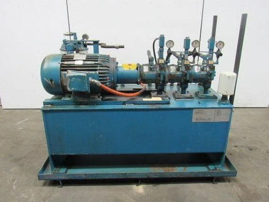 15HP 100 Gal. Hydraulic Power Unit W/Triple Stack Pumps 460V 3Ph