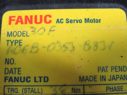 Fanuc A06B-0353-B831 135V 38Nm Stall Torque 3Ph Permanent Magnet AC Servo Motor