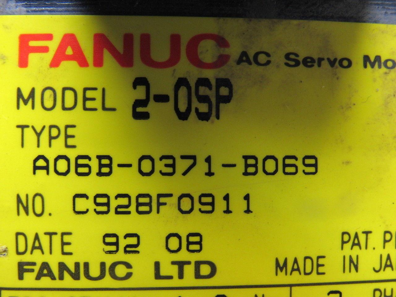 Fanuc A06B-0371-B069 90V 1.0Nm Stall 3Ph 3000RPM Perm Magnet AC Servo Motor