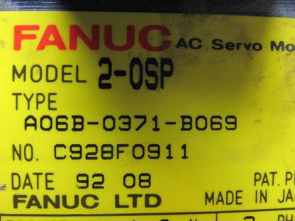 Fanuc A06B-0371-B069 90V 1.0Nm Stall 3Ph 3000RPM Perm Magnet AC Servo Motor