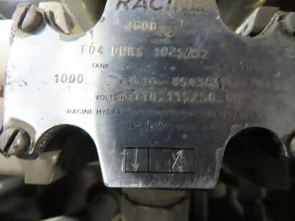 Racine 3HP 208230/460V 3PH Hydraulic Power Unit 25 Gal Tank W/Control Panel