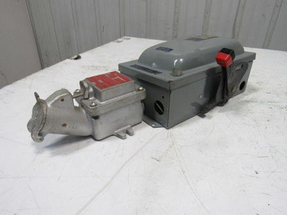 Square D Pyle YXA13032-G 600V 20Hp 30A 3Ph Fused 3 Pole Disconnect 4P Plug