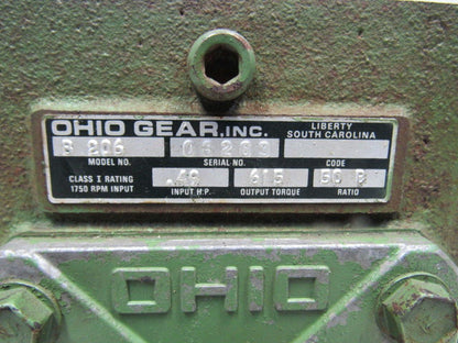 Ohio B 206 50:1 Ratio 1750RPM .49Hp Input 35RPM LH Output Gear Reducer