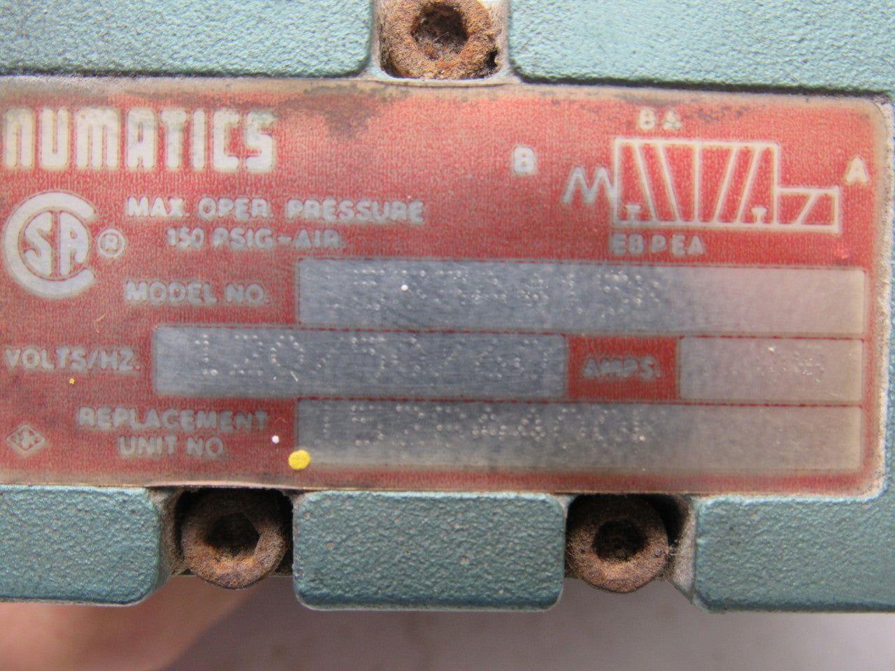 Pneumatics 153SA415K Pneumatic Solenoid Valve W/Flow Control & Base