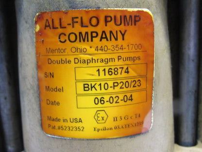 All-Pro BK10-P20/23 1" A100 Plastic Double Diaphragm Pump 41 GPM 120 PSI