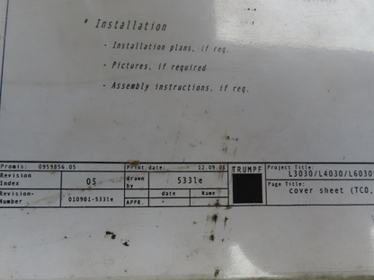 Trumpf L4030 93614-5-233 Rev 5 (JIC) Electrical Schematics Manual Book (English)