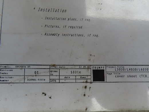 Trumpf L4030 93614-5-233 Rev 5 (JIC) Electrical Schematics Manual Book (English)