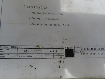 Trumpf L4030 93614-5-233 Rev 5 (JIC) Electrical Schematics Manual Book (English)