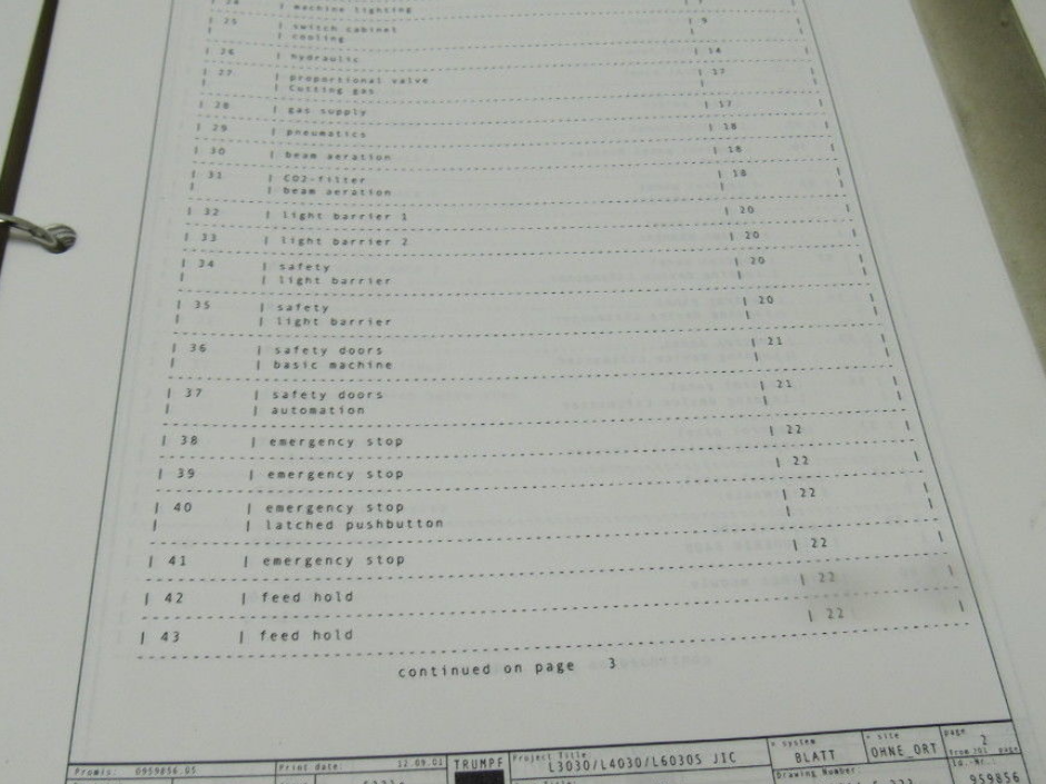 Trumpf L4030 93614-5-233 Rev 5 (JIC) Electrical Schematics Manual Book (English)