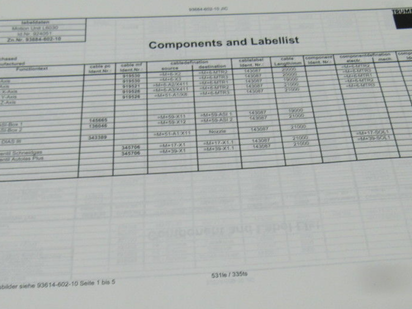 Trumpf L4030 93614-5-233 Rev 5 (JIC) Electrical Schematics Manual Book (English)
