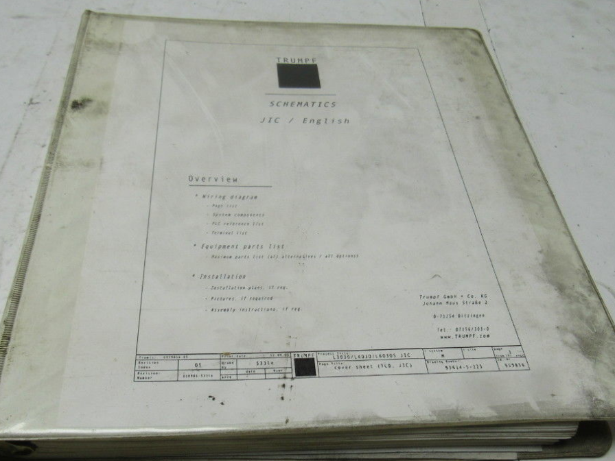 Trumpf L4030 93614-5-233 Rev 5 (JIC) Electrical Schematics Manual Book (English)