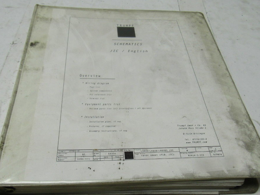 Trumpf L4030 93614-5-233 Rev 5 (JIC) Electrical Schematics Manual Book (English)