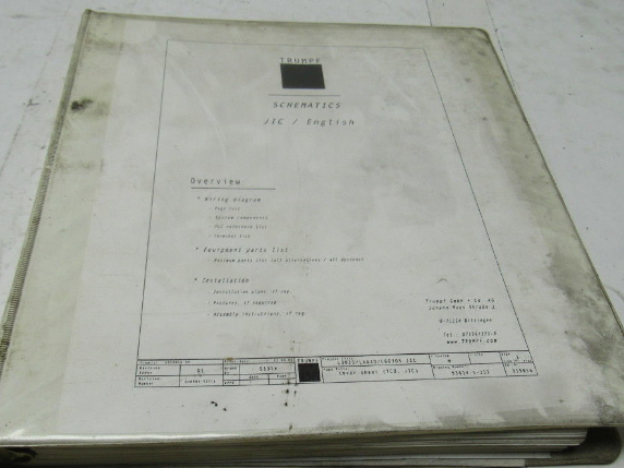 Trumpf L4030 93614-5-233 Rev 5 (JIC) Electrical Schematics Manual Book (English)