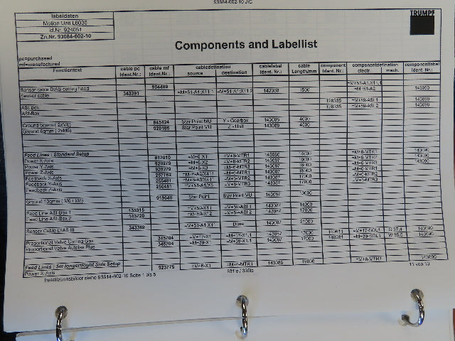Trumpf L4030 93614-5-233 Rev 5 (JIC) Electrical Schematics Manual Book (English)