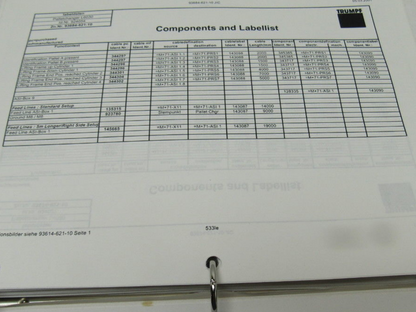 Trumpf L4030 93614-5-233 Rev 5 (JIC) Electrical Schematics Manual Book (English)
