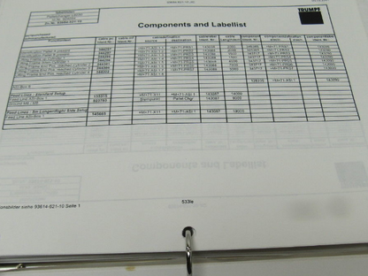 Trumpf L4030 93614-5-233 Rev 5 (JIC) Electrical Schematics Manual Book (English)
