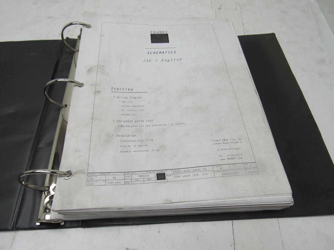 Trumpf L3030/L40360/L6030S JIC Laser Electrical Schematics Manual Book (English)