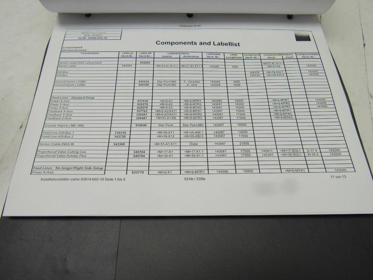 Trumpf L3030/L40360/L6030S JIC Laser Electrical Schematics Manual Book (English)