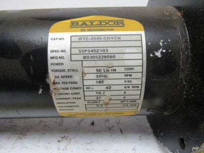 Baldor MTE-4545-CNYCN 180VDC Electric Motor W/Tach 3500RPM 5/8" Shaft