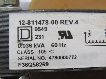 Square D 12-811478-00 Rev 4 0.036KVA Dry Type Transformer W/Capacitors