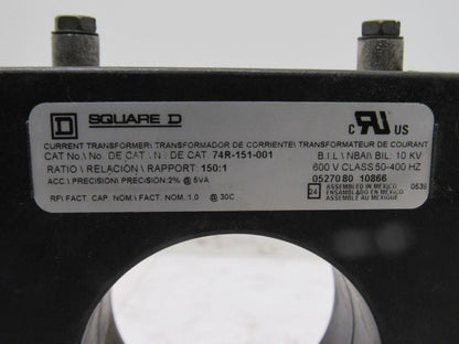 Square D 74R-151-001 Current transformer Ratio 150:1 600V 50-4000Hz