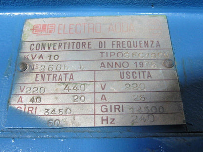 Electro Adda CFC180M 220/440V 10kVa 3450/14500RPM Frequency Converter Generator