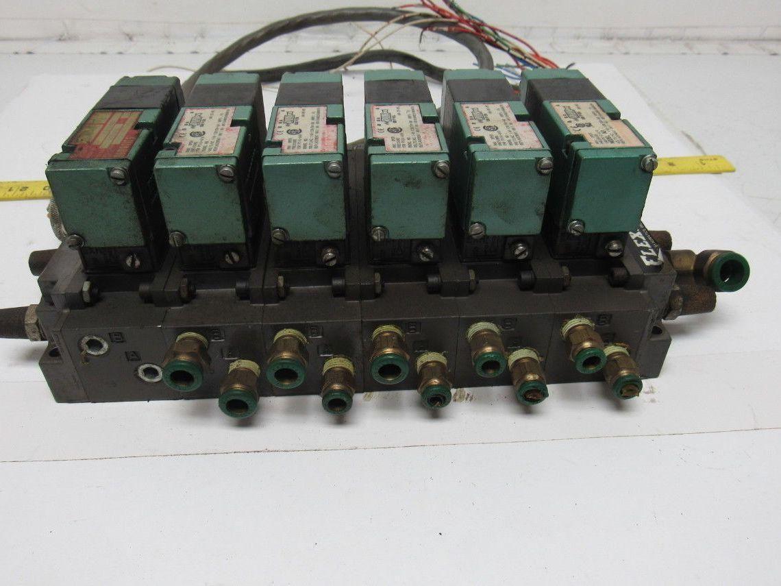 Pneumatics 6 Station Manifold Block W/Valves (4) 081SA402K (1) 081SA400K
