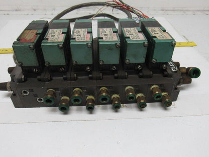 Pneumatics 6 Station Manifold Block W/Valves (4) 081SA402K (1) 081SA400K