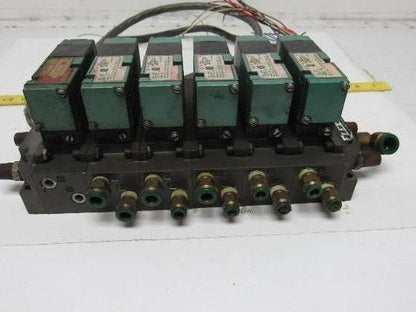 Pneumatics 6 Station Manifold Block W/Valves (4) 081SA402K (1) 081SA400K