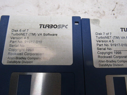 Allen Bradley DataMyte 91917-010 Version 4.5 TurboNET VA Software 7 Disc Set