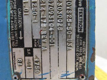 Textron MOVS25-50-U3A 1250:1 Ratio 1750RPM Vertical Output Cone Drive Gear Box