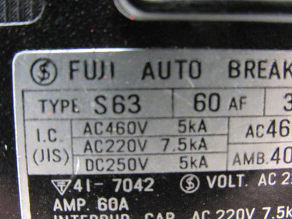 Fuji S63 60A 3 Pole Circuit Breaker