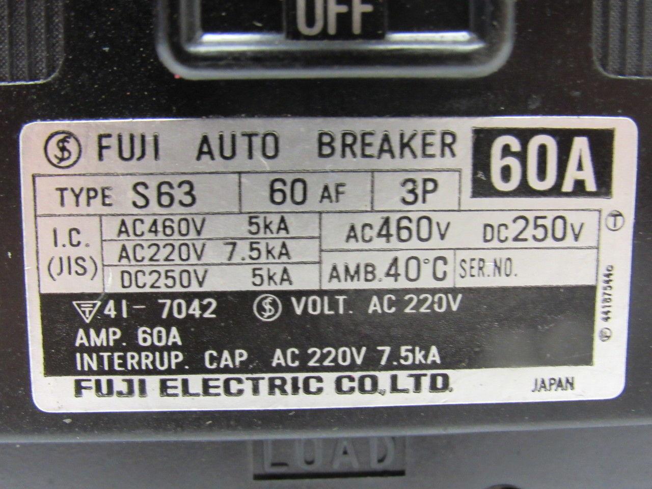 Fuji S63 60A 3 Pole Circuit Breaker