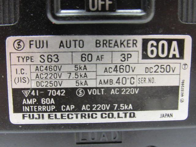 Fuji S63 60A 3 Pole Circuit Breaker