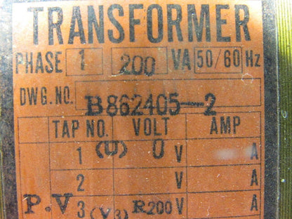 Mitsubishi B862405-2 200-210/220V Pri 100V Sec Transformer 200VA 1Ph 50/60Hz