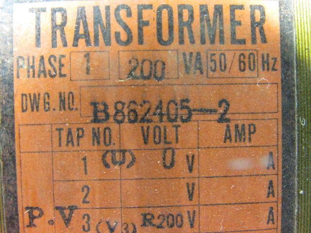 Mitsubishi B862405-2 200-210/220V Pri 100V Sec Transformer 200VA 1Ph 50/60Hz
