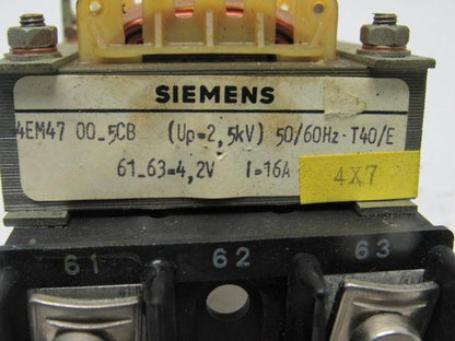Siemens 4EM47 00.5CB Single Phase Transformer 50/90Hz-T40/E