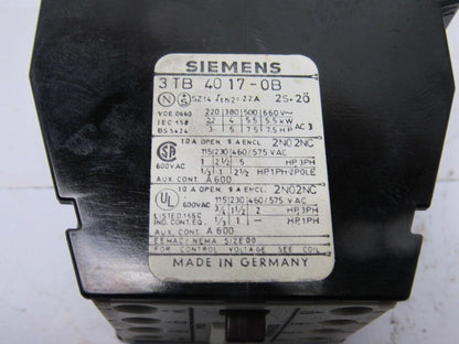 Siemens 3TB4017-0B Contactor 24VDC Coil