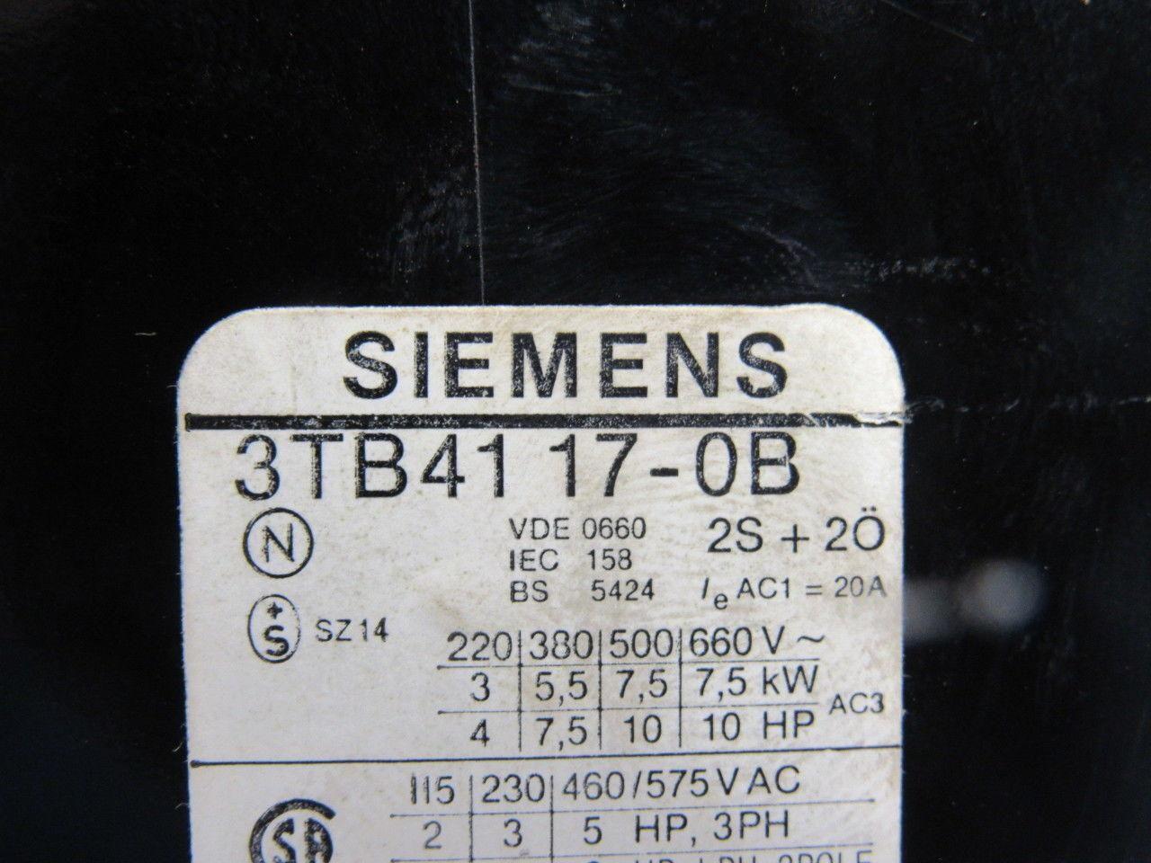Siemens 3TB4117-0B Contactor 120V Coil