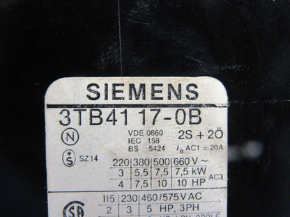 Siemens 3TB4117-0B Contactor 120V Coil