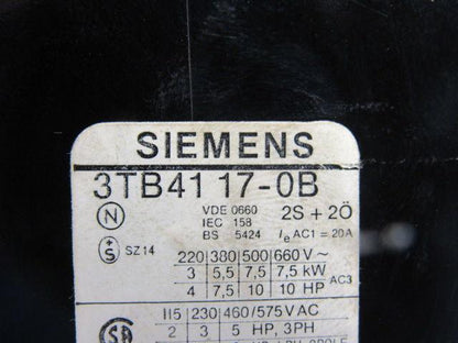 Siemens 3TB4117-0B Contactor 120V Coil