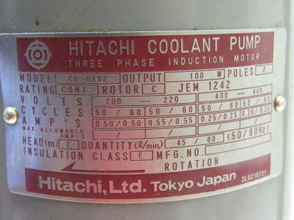 Hitachi CP-D102 Coolant Pump 220/440V 3 Phase 50/60hz