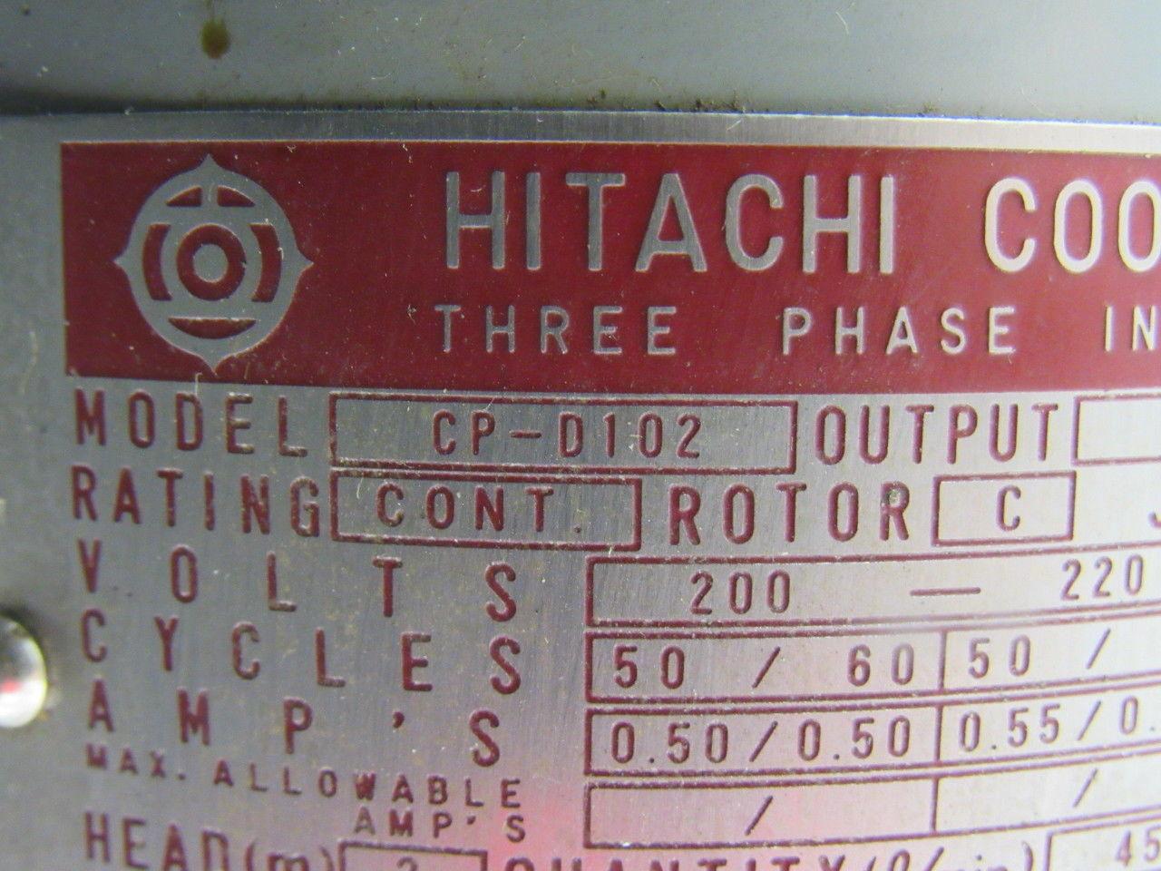 Hitachi CP-D102 Coolant Pump 220/440V 3 Phase 50/60hz
