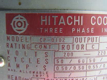 Hitachi CP-D102 Coolant Pump 220/440V 3 Phase 50/60hz