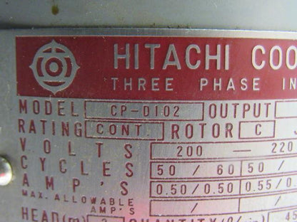 Hitachi CP-D102 Coolant Pump 220/440V 3 Phase 50/60hz