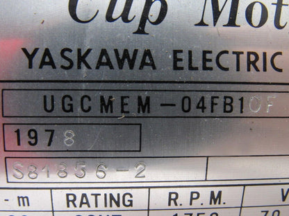 Yaskawa UGCMEM-04FB10F Servo Cup Motor W/Feed Back From a Yamazen CNC Mill W/