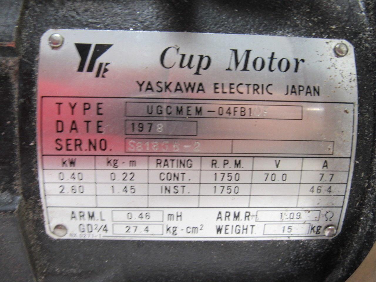 Yaskawa UGCMEM-04FB10F Servo Cup Motor W/Feed Back From a Yamazen CNC Mill W/