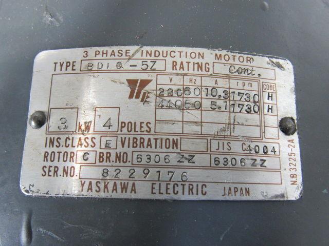 Yaskawa BDLO-5Z 3KW Electric motor From a Yamazen CNC Millmaster AN-S