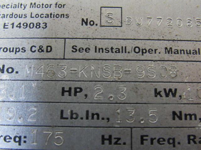 Elwood Gettys M463-KNSB-9S08 AC Servo Motor Haz. Location 2.3Hp 3500RPM